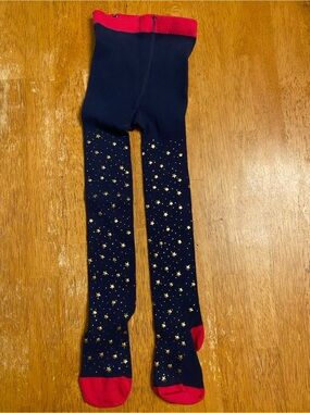 Mini Boden Navy Tights with Gold Stars and Pink Accents